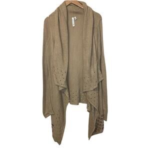 Robbi & Nikki Light Brown Knit Open Front Ruffle Cardigan W/ Beaded Detail Med